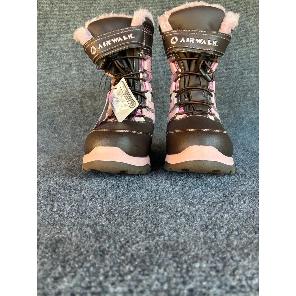 Airwalk Snow Boots Girls Size 1 Pink Brown Plaid Insulated Winter Boots